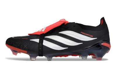 Unisex Adidas Predator 26 Elite Fold-Over Tongue FG Firm Ground Low-Tops Football Boots - Black/Crimson Red/Slate Grey