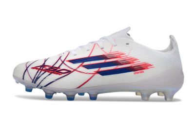 Unisex Adidas F50 Elite Laceless AG Artificial Grass Low-Tops Football Boots - White/Crimson Red/Marine Blue