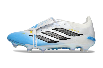 Unisex Adidas Predator 26 Elite Fold-Over Tongue FG Firm Ground Low-Tops Football Boots - Blue/Sky Blue/Iridescent White