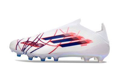 Unisex Adidas F50 Elite Laceless AG Artificial Grass Low-Tops Football Boots - White/Electric Red/Icy Blue