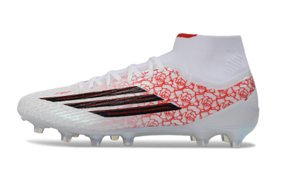 Men's Adidas F50 Elite Mid AG Artificial Grass High-Tops Football Boots - White/Crimson Rose/Black Spark