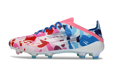 Unisex Adidas F50 Elite FG Firm Ground Low-Tops Football Boots - Pink/Sky Blue/Crimson Red