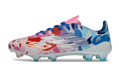 Unisex Adidas F50 Elite FG Firm Ground Low-Tops Football Boots - Pink/Sky Blue/Candy Red
