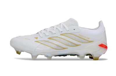 Unisex Adidas Predator 26 Elite FG Firm Ground Low-Tops Football Boots - White/Golden Accent/Translucent Sole