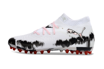 Men's Puma Future 8 Ultimate MG Multi Ground Low-Tops Football Boots - White/Bold Red/Black Brushstroke