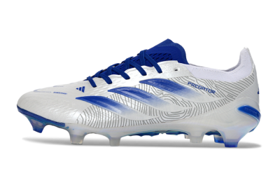 Men's Adidas Predator 26 Elite FG Firm Ground Low-Tops Football Boots - White/Blue Burst/Iridescent Shine