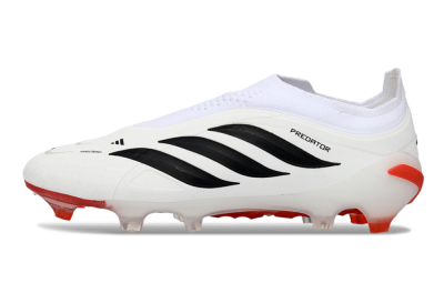 Men's Adidas Predator 26 Elite Laceless FG Firm Ground Low-Tops Football Boots - White/Solar Red/Black