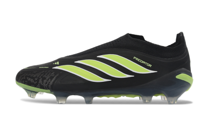 Men's Adidas Predator 26 Elite Laceless FG Firm Ground Low-Tops Football Boots - Black/Lime Green/White
