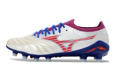 Men's Mizuno Morelia Neo 4 FG Firm Ground Low-Tops Football Boots - White/Cerulean/Crimson