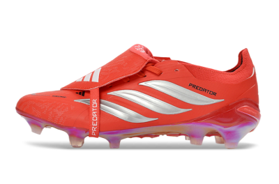 Men's Adidas Predator 26 Elite Fold-Over Tongue FG Firm Ground Low-Tops Football Boots - Red/Fiery Red/Metallic Silver