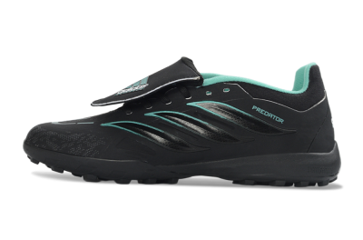 Men's Adidas Predator 26 Elite Fold-Over Tongue TF Artificial Turf Low-Tops Football Shoes - Black/Aqua Blue/Charcoal Grey