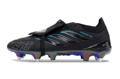 Men's Adidas Predator 26 Elite Fold-Over Tongue SG Soft Ground Low-Tops Football Boots - Black/Iridescent Blue/Metallic Green