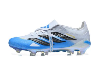 Men's Adidas Predator 26 Elite Fold-Over Tongue FG Firm Ground Low-Tops Football Boots - Blue/Electric Blue/Soft Gray