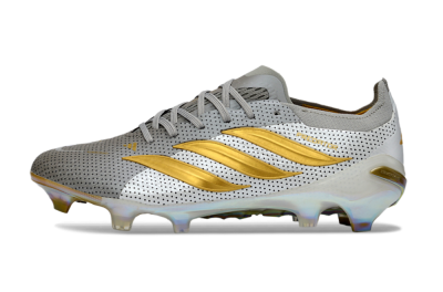 Men's Adidas Predator 26 Elite FG Firm Ground Low-Tops Football Boots - Silver/Metallic Gold/White