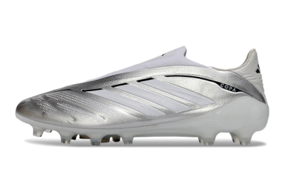 Men's Adidas Copa Pure 4 Elite Laceless FG Firm Ground Low-Tops Football Boots - Silver/Metallic Grey/White