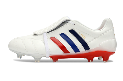 Men's Adidas Predator 26 Elite Fold-Over Tongue FG Firm Ground Low-Tops Football Boots - White/Royal Blue/Fiery Red