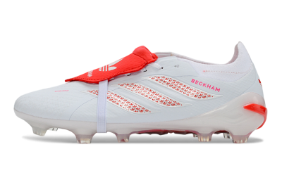 Unisex Adidas Predator 26 Elite Fold-Over Tongue FG Firm Ground Low-Tops Football Boots - White/Solar Red/Cloud White