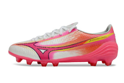 Men's Mizuno Alpha 3 Elite FG Firm Ground Low-Tops Football Boots - White/Neon Pink/Sunrise Yellow