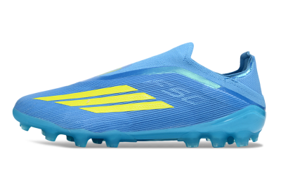 Unisex Adidas F50 Elite Laceless AG Artificial Grass Low-Tops Football Boots - Blue/Vibrant Blue/Electric Yellow