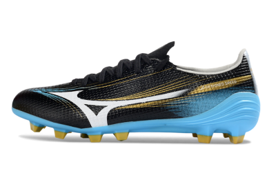 Men's Mizuno Alpha 3 FG Firm Ground Low-Tops Football Boots - Black/Sky Blue/Golden Yellow