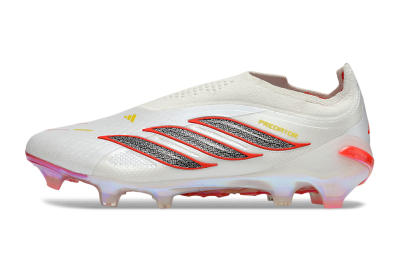 Unisex Adidas Predator 26 Elite Laceless FG Firm Ground Low-Tops Football Boots - White/Fiery Red/Metallic Black