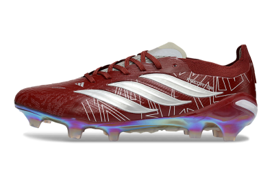 Unisex Adidas Predator 26 Elite FG Firm Ground Low-Tops Football Boots - Red/Crimson Burst/Metallic Glow