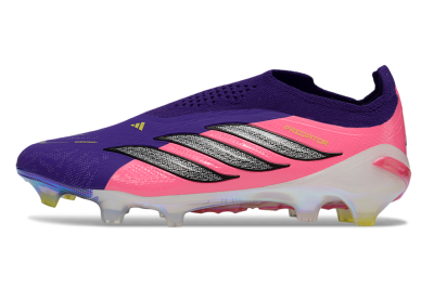 Unisex Adidas Predator 26 Elite Laceless FG Firm Ground Low-Tops Football Boots - Purple/Neon Pink/Plum