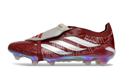 Unisex Adidas Predator 26 Elite Fold-Over Tongue FG Firm Ground Low-Tops Football Boots - Red/Crimson Blaze/Metallic Silver
