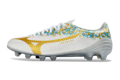 Men's Mizuno Alpha 3 Elite FG Firm Ground Low-Tops Football Boots - White/Golden Shine/Blue Floral