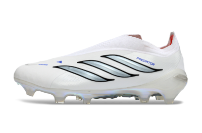 Unisex Adidas Predator 26 Elite Laceless FG Firm Ground Low-Tops Football Boots - White/Iridium Silver/Black