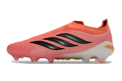 Men's Adidas Predator 26 Elite Laceless FG Firm Ground Low-Tops Football Boots - Pink/Coral Glow/Golden Vibe