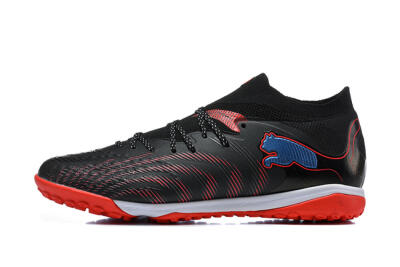 Men's Puma Future 8 Ultimate TF Artificial Turf Low-Tops Football Shoes - Black/Fiery Red/Blue Blaze