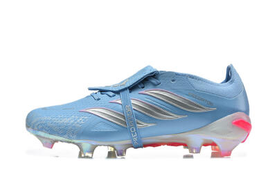 Men's Adidas Predator 26 Elite Fold-Over Tongue FG Firm Ground Low-Tops Football Boots - Blue/Ice Blue/Metallic Silver