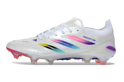 Unisex Adidas Predator 26 Elite FG Firm Ground Low-Tops Football Boots - White/Iridescent/Multicolor