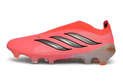 Unisex Adidas Predator 26 Elite Laceless FG Firm Ground Low-Tops Football Boots - Pink/Solar Pink/Metallic Silver