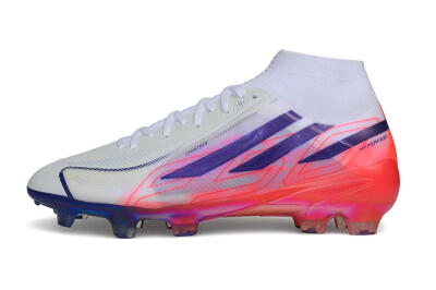 Unisex Adidas F50 Hyperfast Elite Laceless FG Firm Ground Low-Tops Football Boots - White/Solar Red/Lucid Blue