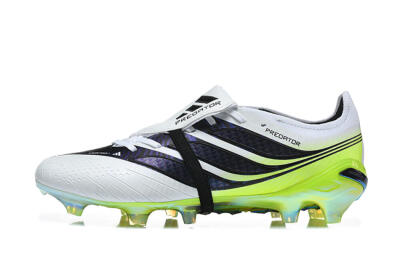 Unisex Adidas Predator 26 Elite Fold-Over Tongue FG Firm Ground Low-Tops Football Boots - White/Solar Yellow/Core Black