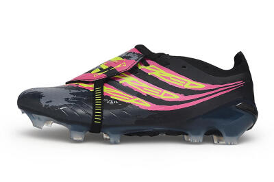 Unisex Adidas Predator 26 Elite Fold-Over Tongue FG Firm Ground Low-Tops Football Boots - Black/Black/Electric Pink/Neon Yellow