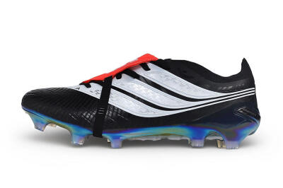 Unisex Adidas Predator 26 Elite Fold-Over Tongue FG Firm Ground Low-Tops Football Boots - Black/Core Black/Solar Red