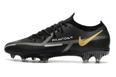 Men's Nike Phantom GT 2 FG Firm Ground Low-Tops Football Boots - Black/Silver/Gold