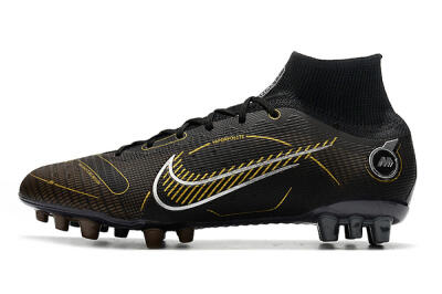 Men's Nike Mercurial Superfly 8 Elite AG Artificial Grass High-Tops Football Boots - Black/Gold/White