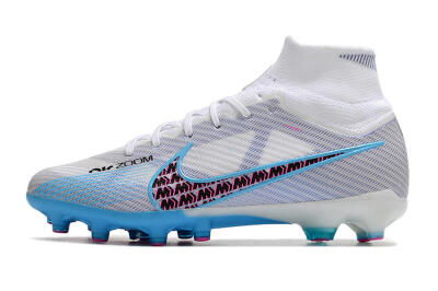 Unisex Nike Air Zoom Mercurial Superfly 9 Elite AG Artificial Grass High-Tops Football Boots - White/Blue/Pink
