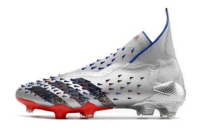 Men's Adidas Predator Freak+ FG Firm Ground High-Tops Football Boots - Silver/Black/Blue/Red