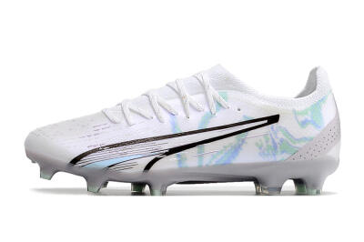 Men's Puma Ultra Ultimate FG Firm Ground Low-Tops Football Boots - White/Green/Blue/Black