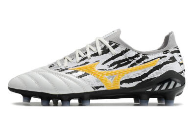 Men's Mizuno Morelia Neo 3 Made in Japan FG Firm Ground Low-Tops Football Boots - White/Black/Yellow