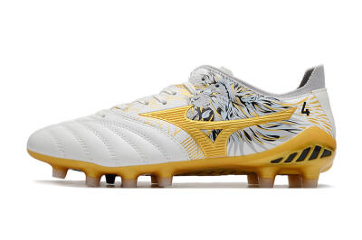 Men's Mizuno Morelia Neo 3 FG Firm Ground Low-Tops Football Boots - White/Black/Gold