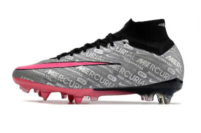 Men's Nike Air Zoom Mercurial Superfly 9 Elite SG Soft Ground High-Tops Football Boots - Silver/Black/Pink