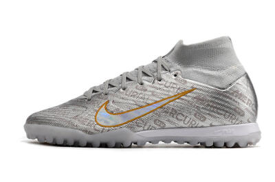 Men's Nike Air Zoom Mercurial Superfly 9 Elite TF Artificial Turf High-Tops Football Shoes - Silver/Gold