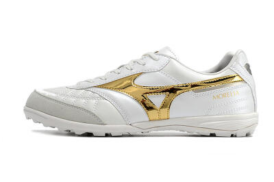 Men's Mizuno Morelia Sala Japn TF Artificial Turf Low-Tops Football Shoes - White/Gold