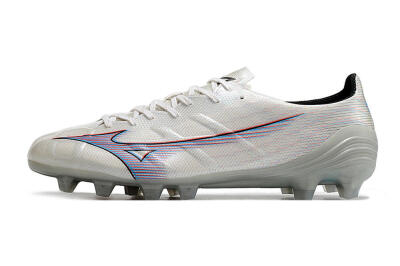 Men's Mizuno Morelia Alpha FG Firm Ground Low-Tops Football Boots - Silver/Red/Blue